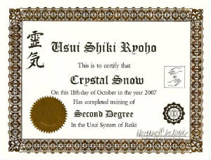 Reiki Certificate - 2nd Degree