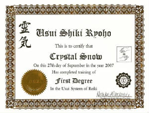 Reiki Certificate - 1st Degree
